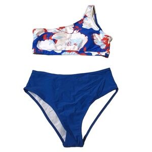 Nafleap Womens Size Medium 2 Piece Bikini One Shoulder High Waisted Tropical